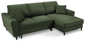 Zöld kordbársony kinyitható tárolóhelyes sarokkanapé (jobb oldali-heverő résszel) Kyoto – Cosmopolitan Design