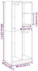 betonszürke szerelt fa ruhásszekrény 80 x 50 x 200 cm