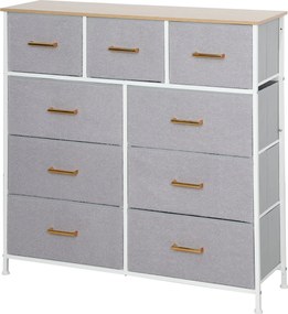 HOMCOM 9 Fiókos Komód Műszőrme Kárpitozással és Acél Szerkezettel, Szürke | Aosom