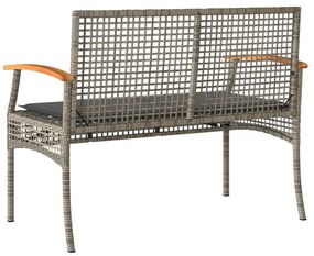 szürke polyrattan és akácfa kerti pad párnával