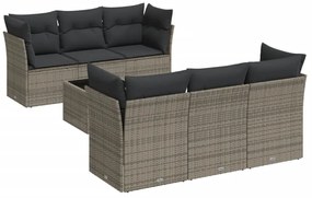 7 részes szürke polyrattan kerti ülőgarnitúra párnákkal
