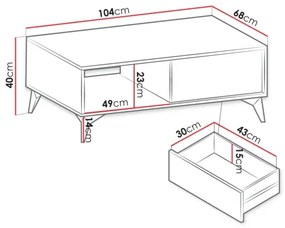 Kávésasztal DIAMOND 40x104 cm fekete/barna