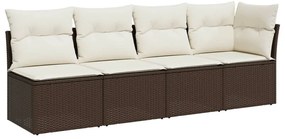 4 személyes barna polyrattan kerti kanapé párnával