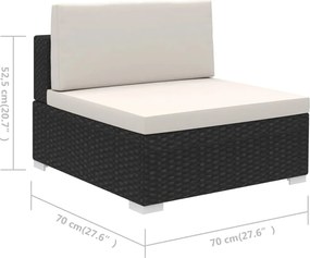 6-részes fekete polyrattan kerti bútorszett párnákkal