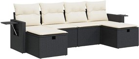 vidaXL 6 részes fekete polyrattan kerti ülőgarnitúra párnákkal