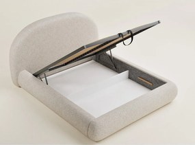 Krémszínű kárpitozott ágyneműtartós franciaágy ágyráccsal 140x200 cm Maumere – Maison de Rêve