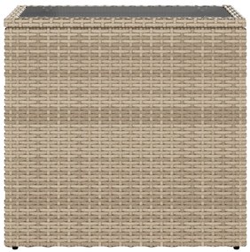 bézs polyrattan kerti kisasztal üveg asztallappal 58x27,5x55 cm