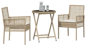 3 darabos Kerti Bistro Szett párnákkal Bézs Poly Rattan