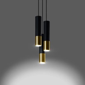 Sollux SL.0955 - Csillár zsinóron LOOPEZ 3xGU10/10W/230V kerek fekete/arany