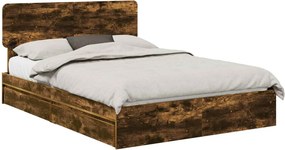 vidaXL Tárolós Ágy fejtámlával Füstölt tölgy 160 x 200 cm Faanyag