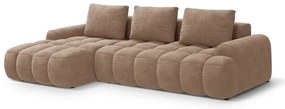 Világosbarna bársony kinyitható-tárolóhelyes sarokkanapé (bal oldali-heverő résszel) Linz – Cosmopolitan Design