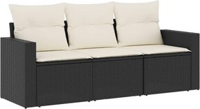 vidaXL 3 részes fekete polyrattan kerti ülőgarnitúra párnával