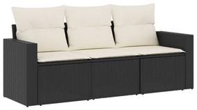 vidaXL 3 részes fekete polyrattan kerti ülőgarnitúra párnával