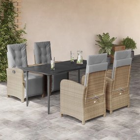 5 részes bézs polyrattan kerti étkezőgarnitúra párnákkal