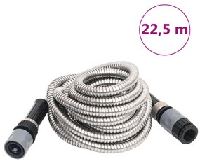 ezüstszínű rozsdamentes acél kerti tömlő szórófejjel 0,6 22,5m&quot;