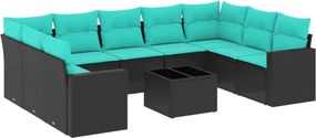 vidaXL 10 részes fekete polyrattan kerti ülőgarnitúra párnával