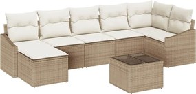 vidaXL Kerti Kanapé Szett párnával 8 pcs Beige és krém polirattan