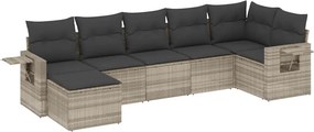 vidaXL 7 részes világosszürke polyrattan kerti ülőgarnitúra párnákkal