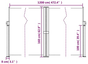 piros behúzható oldalsó napellenző 160 x 1200 cm