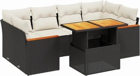 vidaXL 7 részes fekete polyrattan kerti ülőgarnitúra párnával