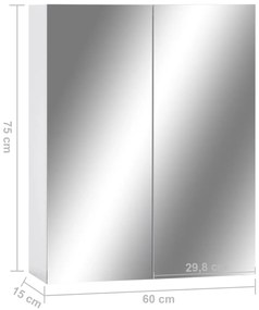 fehér MDF tükrös fürdőszobaszekrény 60 x 15 x 75 cm