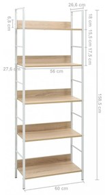 5 szintes tölgyszínű szerelt fa könyvespolc 60x27,6x158,5 cm