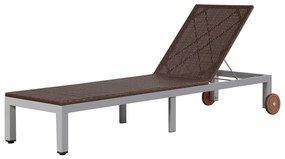 Barna polyrattan napozóágy kerekekkel