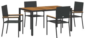 vidaXL Kert étkező szett 5 pcs Fekete polirattan