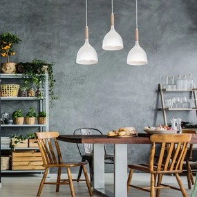 Csillár zsinóron NOAK WOOD 3xE27/15W/230V fehér/bükkfa