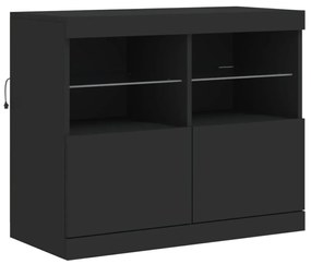 fekete tálalószekrény LED-világítással 81 x 37 x 67 cm