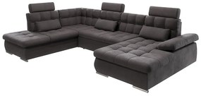 Antracitszürke kinyitható tárolóhelyes sarokkanapé (bal oldali-U alakú) Merkur – Ropez