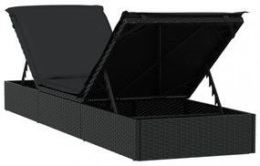 1 db fekete polyrattan napozóágy párnával 201 x 55 x 62 cm