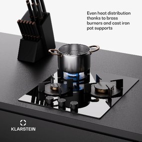 Klarstein Goldflame Domino, gáz főzőlap, 3 sárgaréz égő, rozsdamentes acél