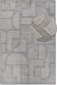 Gyapjú szőnyeg nappaliba 120x170cm, szürke, kézzel szőtt, 3D hatású