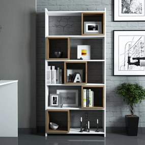 Box könyvespolc, fehér-dió, 80 cm