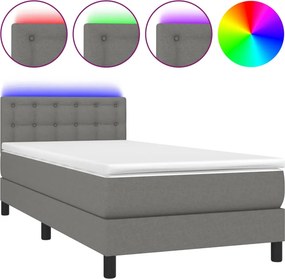 vidaXL sötétszürke szövet rugós és LED-es ágy matraccal 90x190 cm