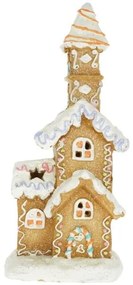 Mézeskalács ház LED-es glitteres karácsonyi figura dekoráció 23 cm