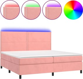 vidaXL rózsaszín bársony rugós és LED-es ágy matraccal 200x200 cm