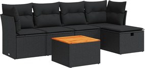 vidaXL 6 részes fekete polyrattan kerti ülőgarnitúra párnákkal