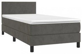 sötétszürke bársony rugós és LED-es ágy matraccal 90x200 cm