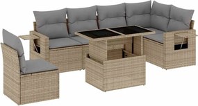 vidaXL 7 részes bézs polyrattan kerti ülőgarnitúra párnákkal