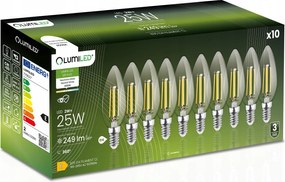 10x Led izzó E14 B35 2W 249lm 4000K Semleges CCD 360° Filament Lumiled