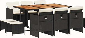 vidaXL 11 részes fekete polyrattan kerti étkezőgarnitúra párnákkal