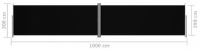 fekete behúzható oldalsó napellenző 200 x 1000 cm
