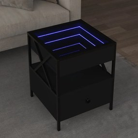 Fekete végtelen hatású LED-es dohányzóasztal 40 x 40 x 51 cm