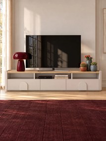Amilio TV-szekrény 200 cm fiókos - kasmír / olajozott tölgy / kasmír fogantyú