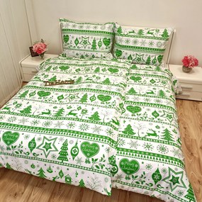 Pamut lepedők Karácsonyi zöld Christmas lepedők TiaHome - 1x Párna 90x70cm, 1x Paplan 140x200cm