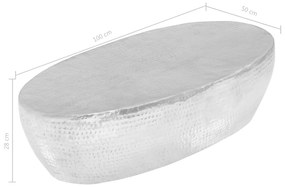 ezüst kalapált alumínium dohányzóasztal 100 x 50 x 28 cm