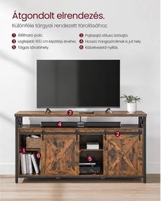TV-szekrény tolóajtókkal, 147 x 40 x 76 cm, 65 colos TV-hez, rusztikus barna-fekete