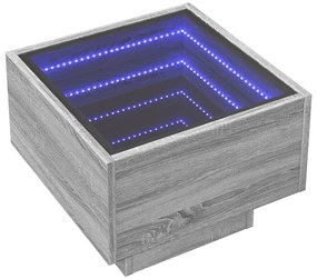 Szürke sonoma színű szerelt fa kisasztal LED-del 40x40x30 cm